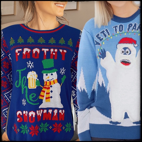 Rockin' Around Christmas Beer Sweater "Frothy the Snowman" Ugly Unisex Crewneck - Picture 9 of 9